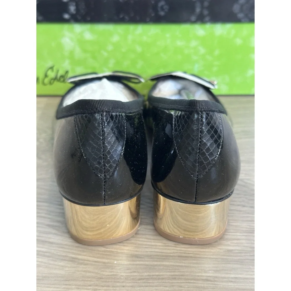 Sam‎ Edelman, Natalie Black Leather Gold Block Heel, Womens Size 8